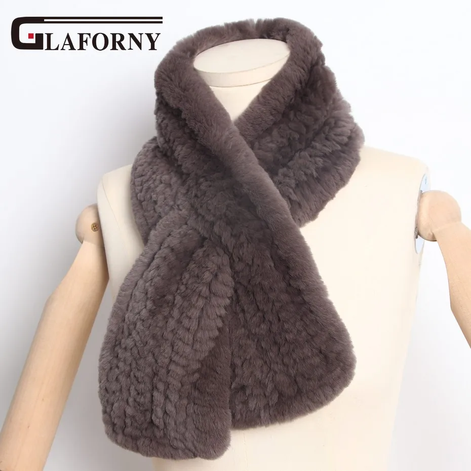 Glaforny/женские шарфы из натурального меха кролика Рекс, однотонные меховые обертывания, зимние теплые модные глушители - Цвет: deep khaki