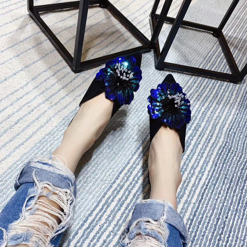 Весенние шлепанцы Мюллеры с цветами 2109 г. Модные сандалии на плоской подошве