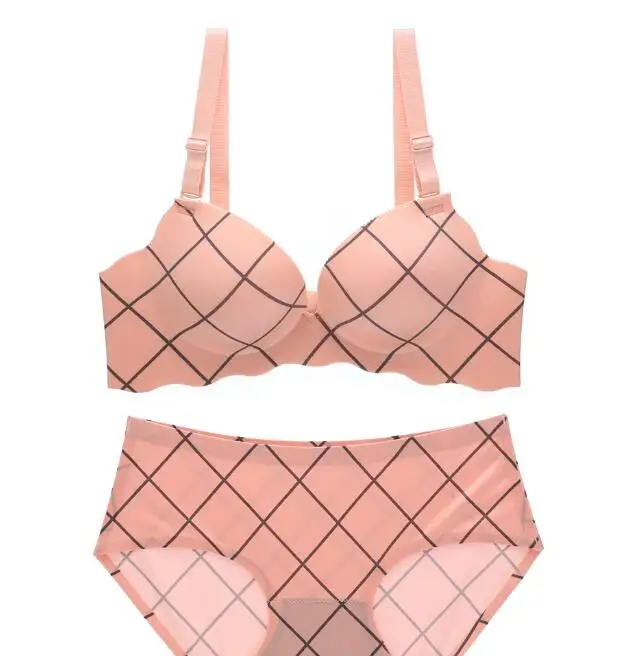 pink Женский бюстгальтер без косточек для молодых девушек, французский романтический бюстгальтер с принтом в горошек, милое женское Бра+ трусики, комплект нижнего белья - Цвет: pink