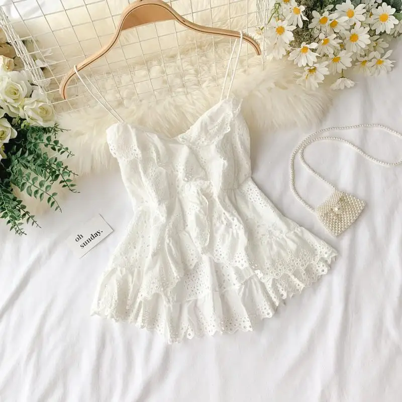 2019 Новый Модный женский жилет ажурный кружевной Асимметричный топ с оборками |