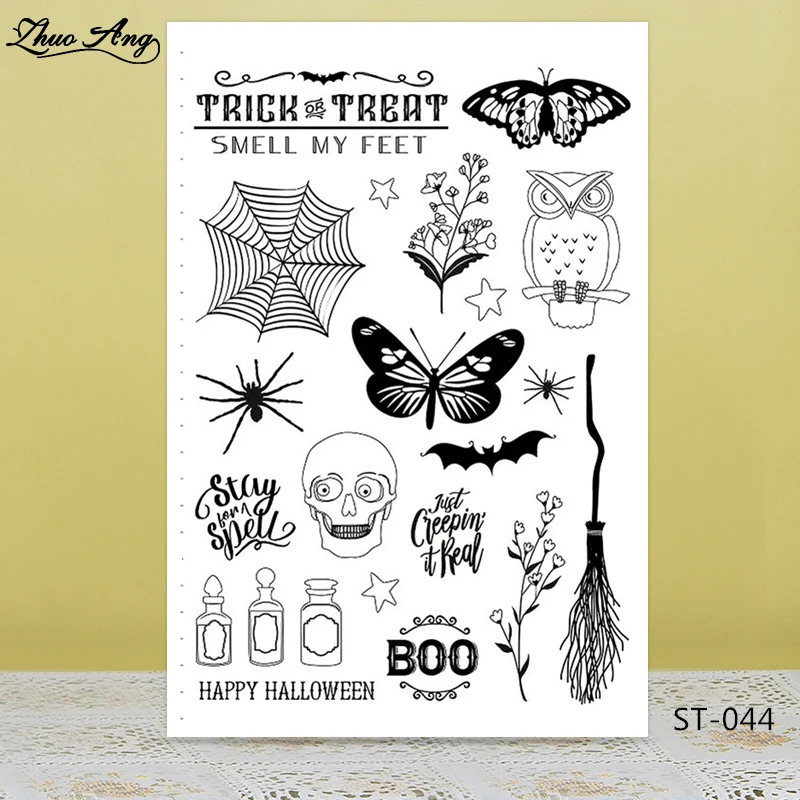 

ZhuoAng Halloween element broom poison skull Clear Stamps For DIY Scrapbooking/Card Making/Album Decorative Silicon Stamp Crafts