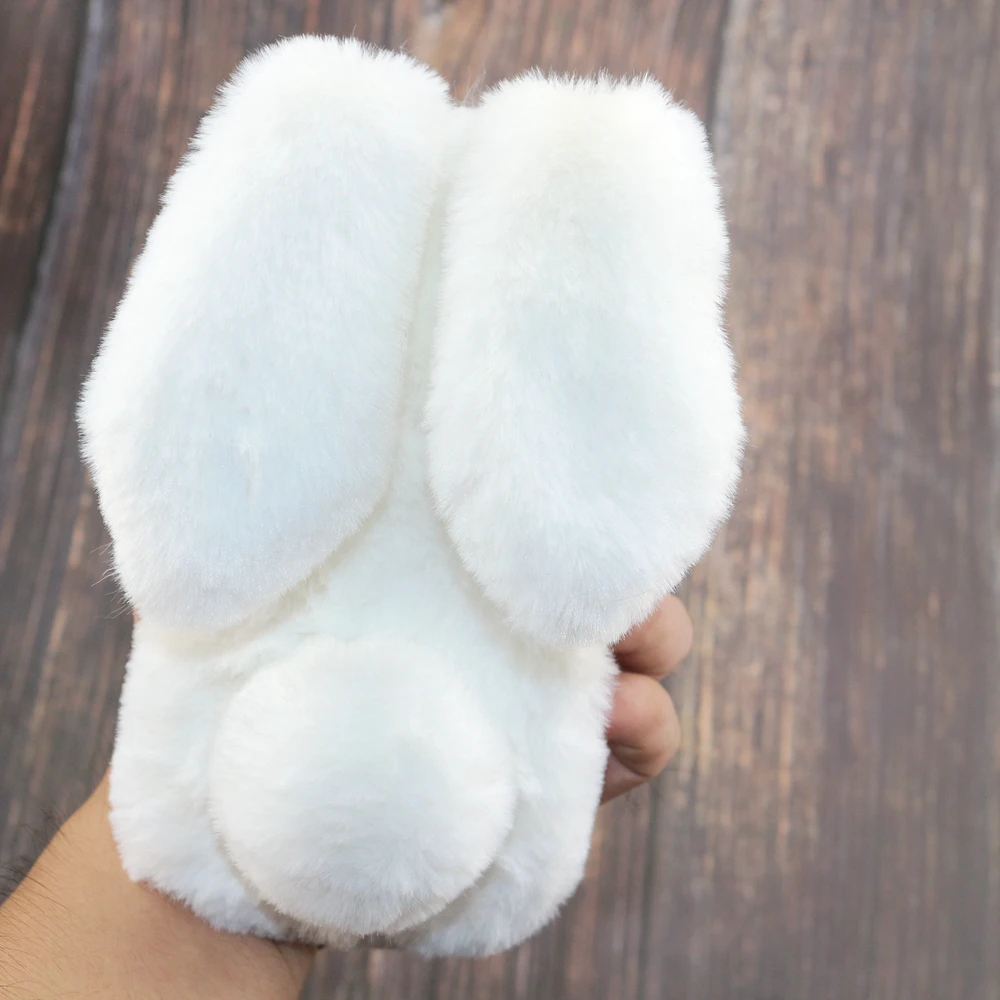 For iPhone XS Max case Warm Plush Fluffy pet rabbit fur TPU X XR 6 7 8plus soft cover 3D doll pink Cover |