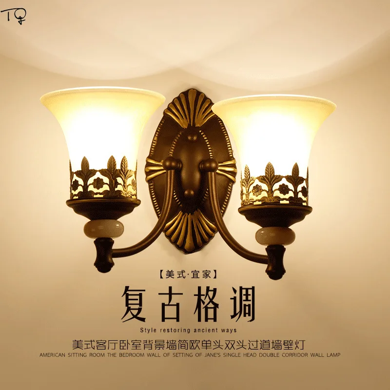 

American Retro Wall Lamp Led Living Room Bedside Bedroom Vintage Corridor Lamp Iron Double-headed Aisle Staircase Background