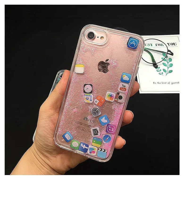 pink Жидкий чехол, стильный Забавный Чехол для мобильного приложения, чехол для телефона, для iphone X, 8, 7, 6, 6s plus, мигающий динамический жидкий зыбучий песок - Цвет: pink