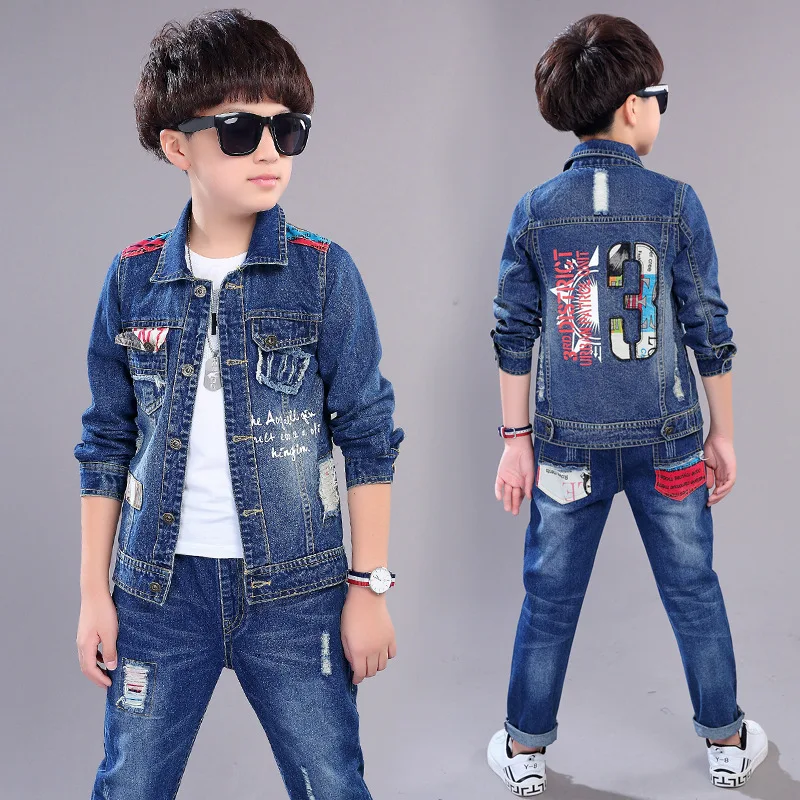 2pcs Boys Outerwear &amp Jeans Clothing Set Boy Denim Jacket Pants for 5 6 7 8 9 10 12 Year Old 2022 Kid Clothes 185006 | Детская одежда
