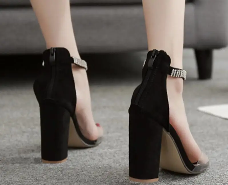 Женская обувь chaussure zapatos mujer Коренастый Обувь на высоком каблуке Кристалл молнии