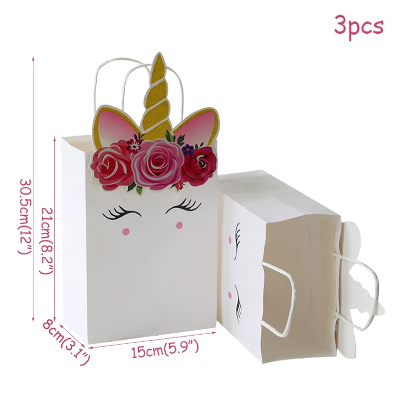 3pcs candy bag Единорог вечерние поставки розовые радужные воздушные шары в форме единорога баннер тарелки салфетки кекс ббеби Шауэр детский Декор ко дню рождения - Цвет: 3pcs candy bag