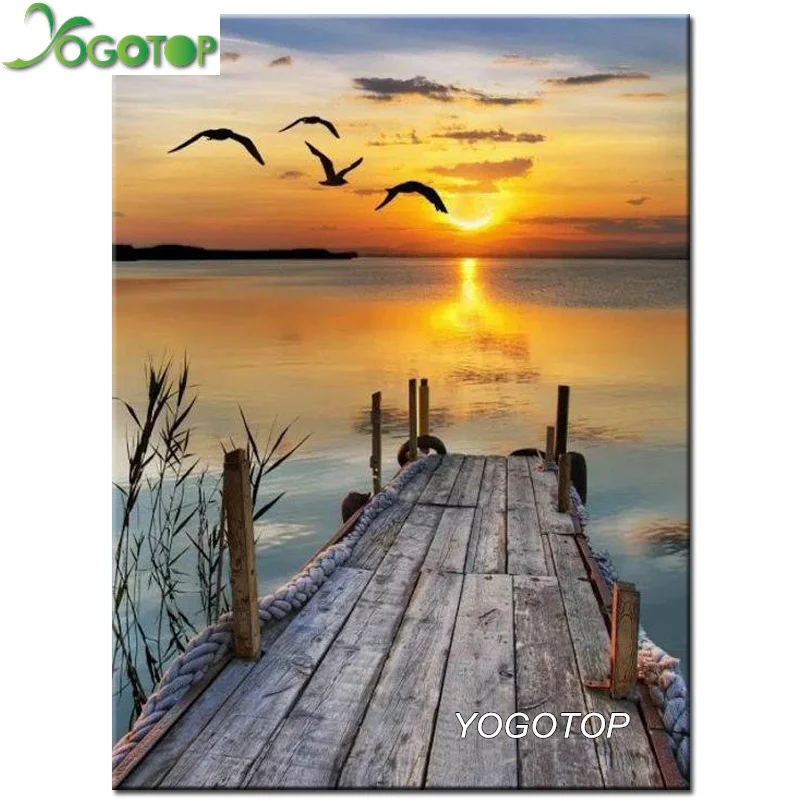 YOGOTOP Diy Алмазная вышивка крестиком чайки установка солнце Алмазная вышивка квадратная Мозаика Декор природный пейзаж CV530