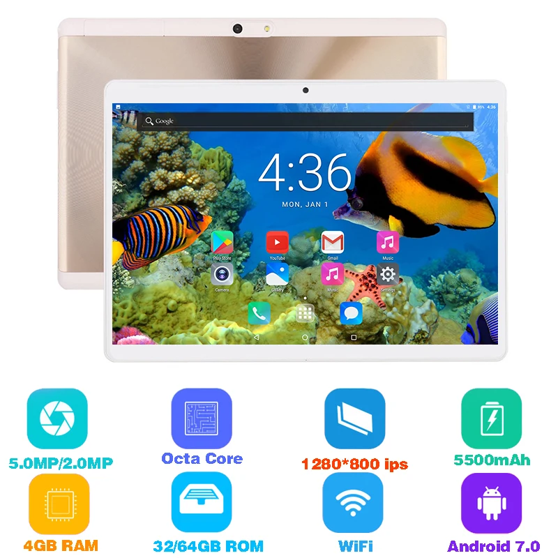 Новинка 2019 Android 7 0 10 дюймовый планшетный ПК с восьмиядерным процессором 4 Гб ОЗУ 64