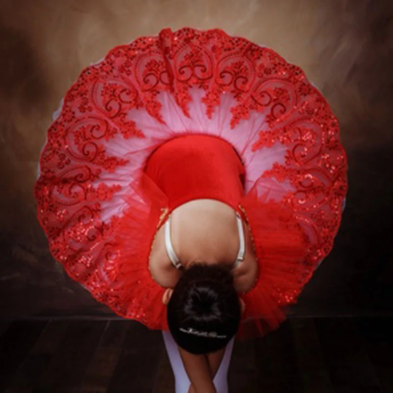 New Children Plattered Tutu Ballet Skirt Red Pettiskirt Swan Lake Show Dance Performance Costume