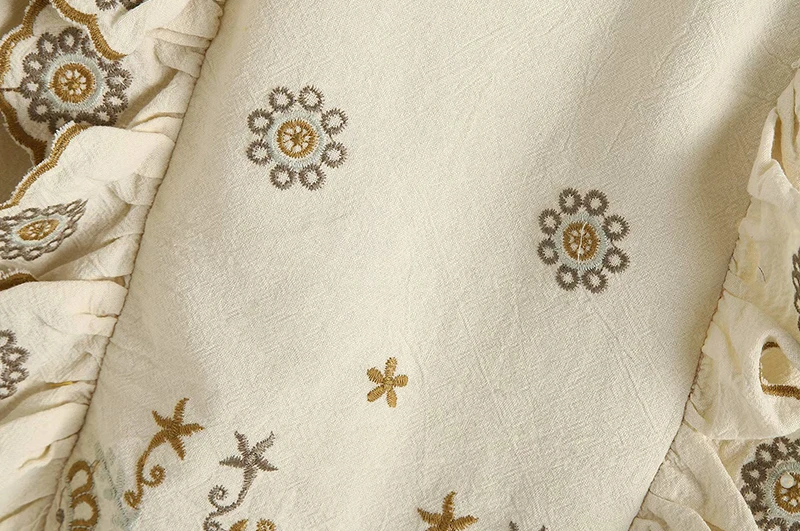Винтажные милые топы с цветочной вышивкой и рюшами, женские блузки, модные женские рубашки с круглым вырезом и длинным рукавом, повседневные женские блузы