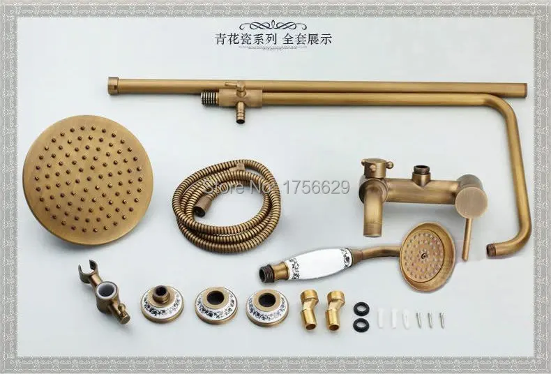 Free Shipping!Rainfall shower faucet set with slide bar tub mixer+handle wall mount Antique bronze finish ST-9136 | Обустройство дома