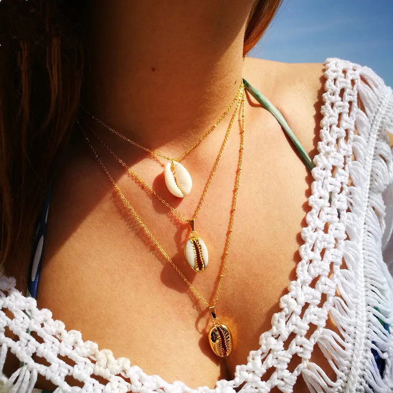 

XIYANIKE 2019 New Vintage BOHO Multilayer Natural Shell Pendant Necklace For Women Gold Color Long Choker Ocean Jewelry Summer