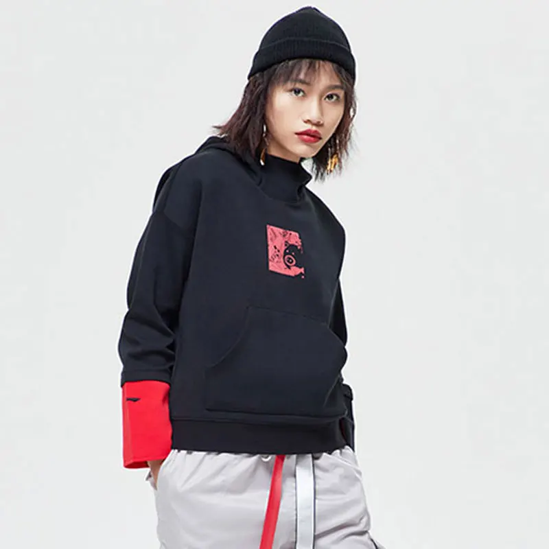 Li Ning/женские трендовые толстовки свободного покроя из 66% хлопка 34% полиэстера с