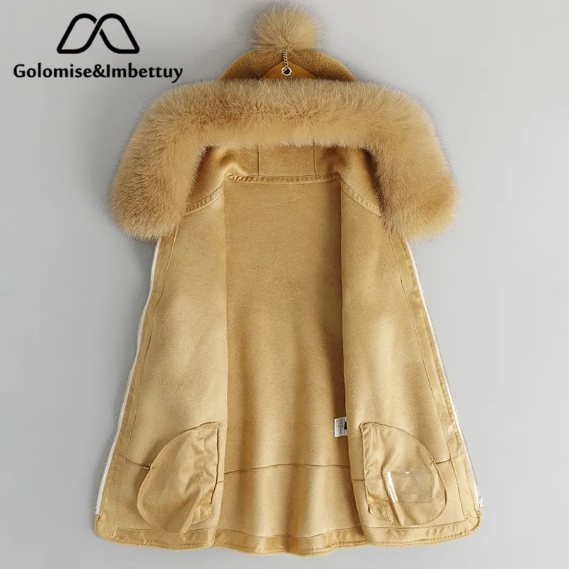 Golomise&ampImbettuy Real Composite Lamb Fur Coat Women Genuine Wool Coat/Jacket Faux Suede Leather Liner With Fox Hood | Женская одежда