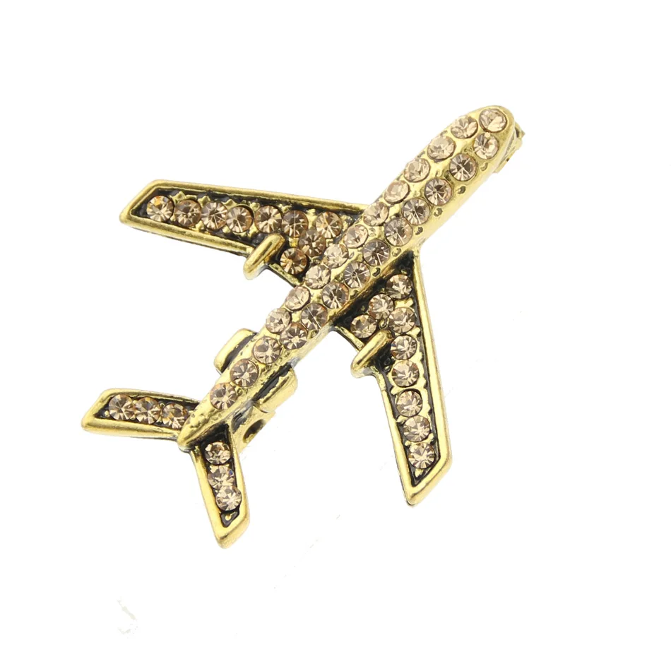 HY003gold Классической женщины самолет брошь старинное цвет самолет броши бижутерия стюардесса пилот значок Повезло профессионального брошки костюм рейс украшения русский национальный стиль счастливый подарок - Окраска металла: HY003gold