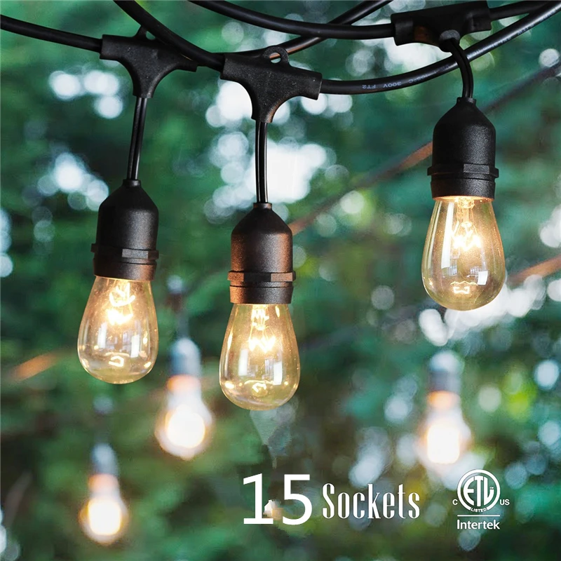 Free shipping Vintage cafe Edison string light Weatherproof Commercial Quality for Festive party-48ft include the install tool | Лампы и