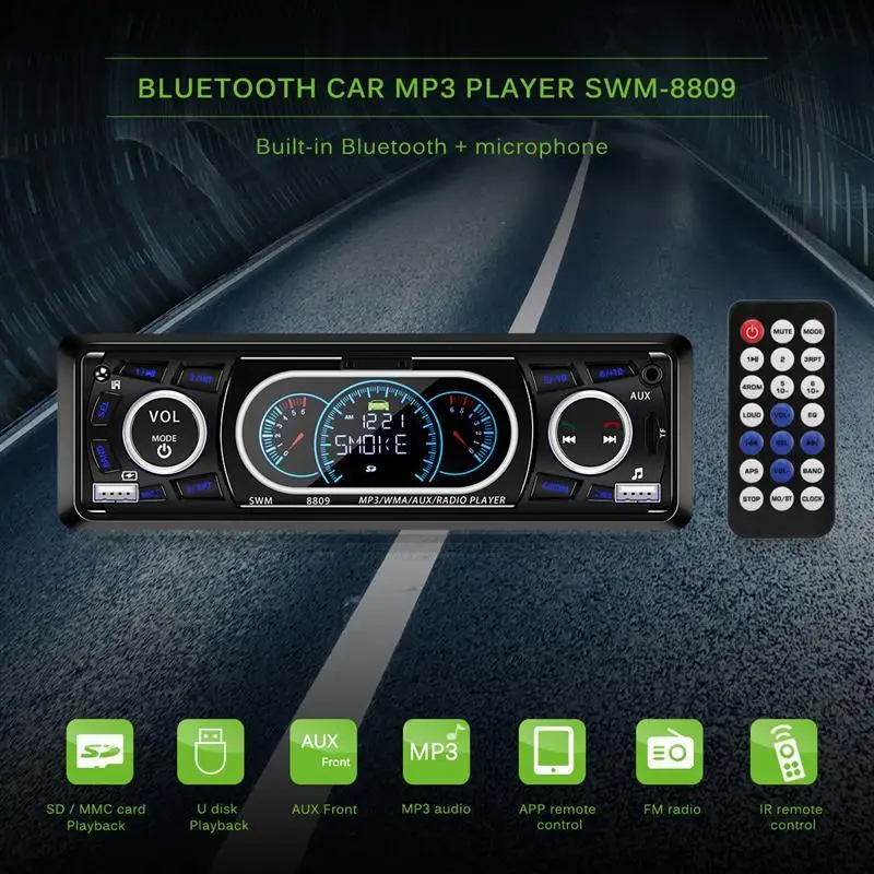 AOZBZ 1 Din Автомобильный Bluetooth стерео аудио модулятор Автомобильный плеер fm-приемник MP3 радио плеер USB/TF/AUX с пультом дистанционного управления