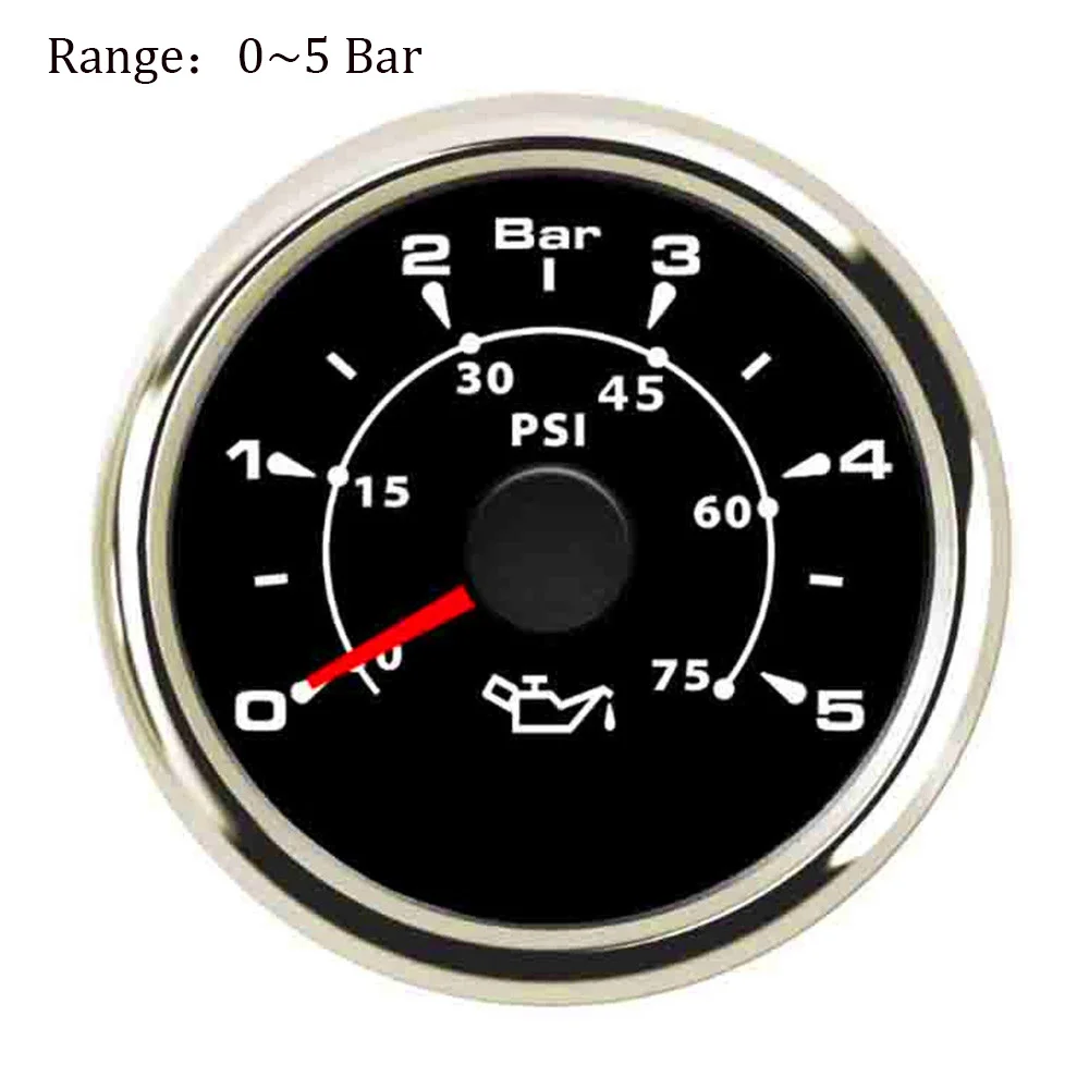 Black Silver 5 Bar 52 мм лодочный Автомобильный манометр давления масла 0~ 10 бар/0~ 5 бар водонепроницаемый измеритель давления масла с 7 цветами подсветки - Цвет: Black Silver 5 Bar