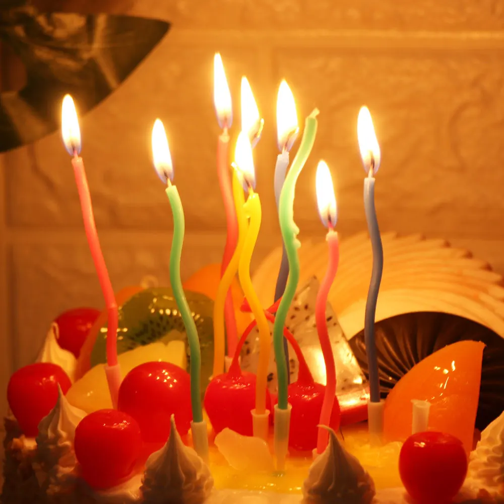 10 шт. разноцветные безопасные свечи в форме пламени для дня рождения Длинные