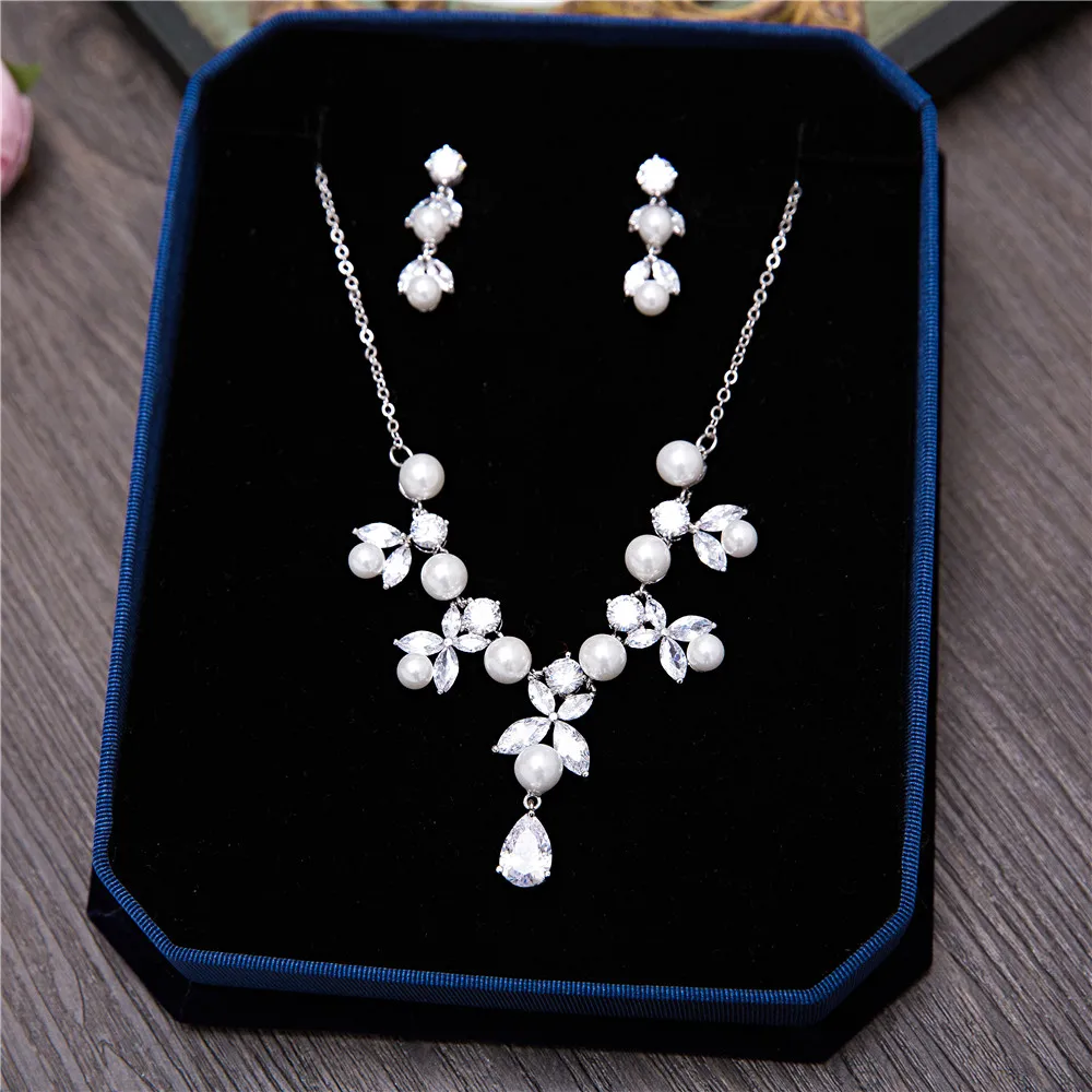 AAA прозрачный кубический цирконий цветок ожерелье серьги Ювелирные наборы
