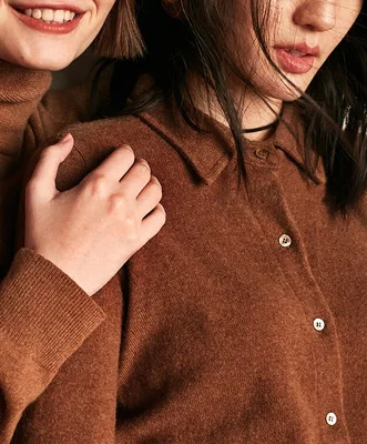 Caramel colour Кашемировая рубашка поло женская маленькая свободная однотонная трикотажная рубашка с отложным воротником - Цвет: Caramel colour