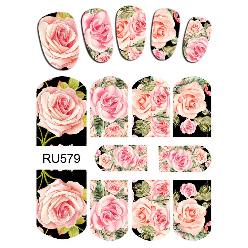 

NAIL ART NAIL WATER STICKER DECAL FULL COVER FLOWER ROSE BUD PINK PURPLE PETALS RU577-582
