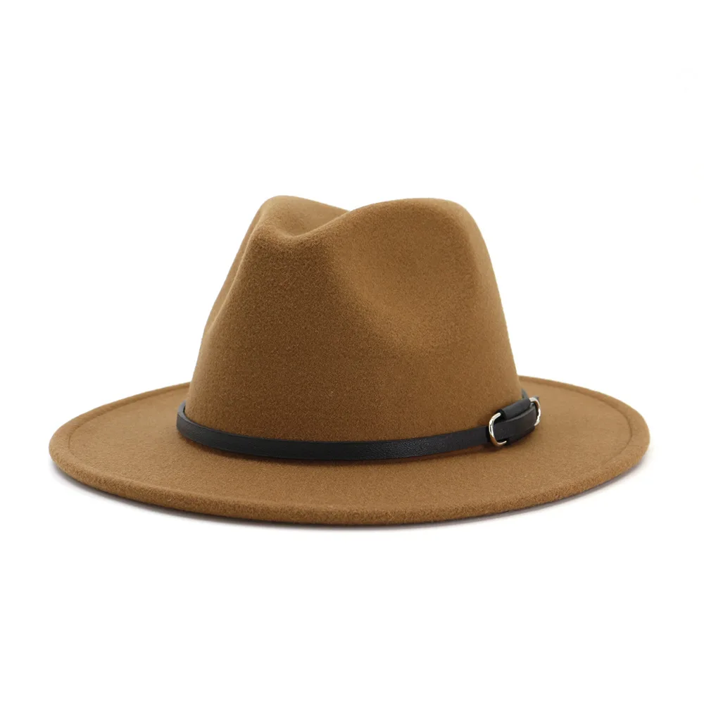 Khaki Hats Мужская шерстяная фетровая шляпа с широкими полями, фетровые Кепки из Трилби, женская шляпа Chapeu Feminino, Женская джазовая церковная Панама, Крестный отец шляпы сомбреро - Цвет: Khaki Hats