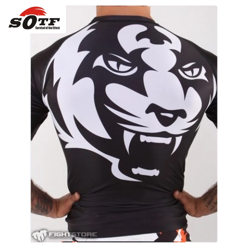 SOTF-Sudadera ajustada de manga corta para boxeo, traje de Tiger Muay Thai MMA, Shuzhan Tai, novedad de 2015