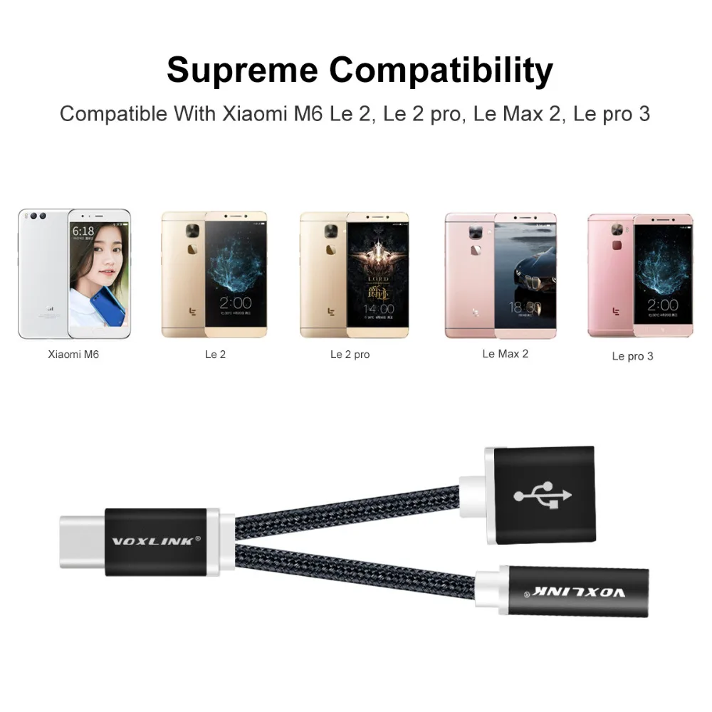 VOXLINK USB C кабель Тип usb до 3 5 мм аудио разъем для наушников зарядки адаптер Letv 2/Xiaomi