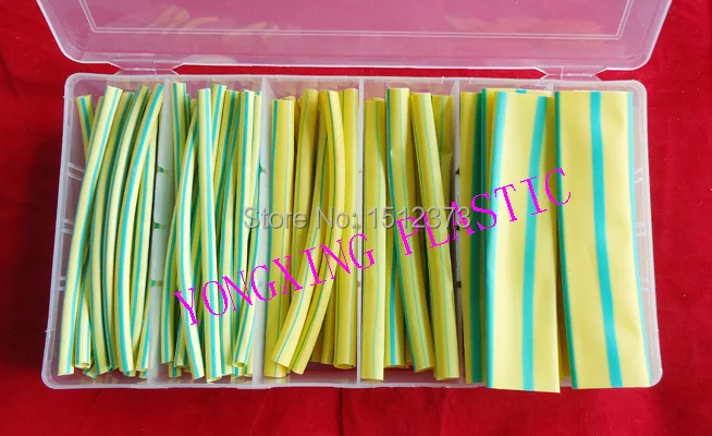 

90pcs/box 3.0/5.0/10.0mm high quality yellow-green heat shrink tubing shrink ration 2:1 for wire cable