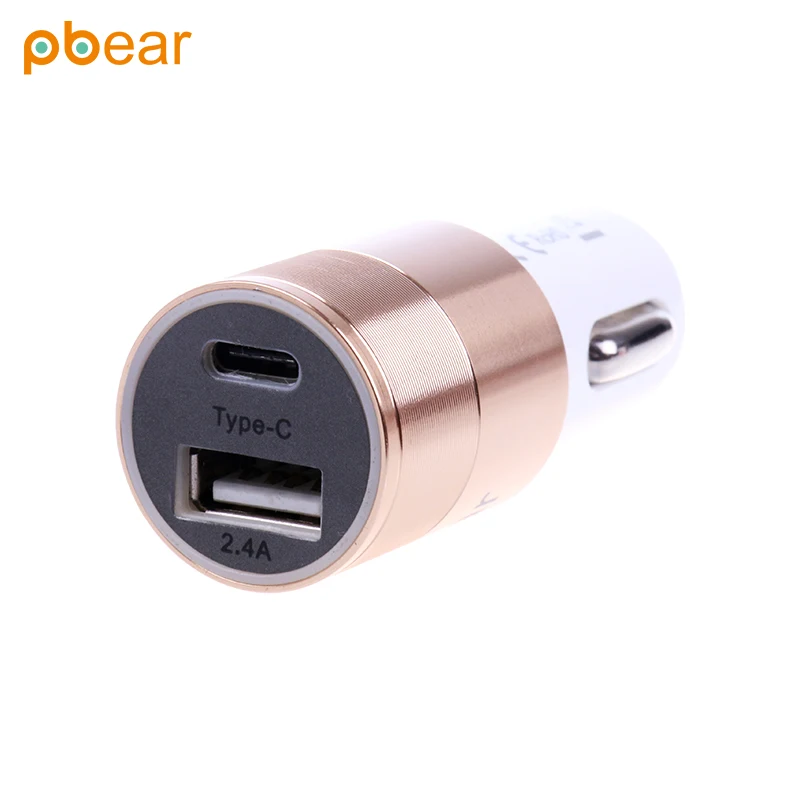 Pbear Type-C Double Ports USB 3.0 Auto Car Charger Universal Metal Fast Charging With C A Outputs For Smart Phone | Автомобили и