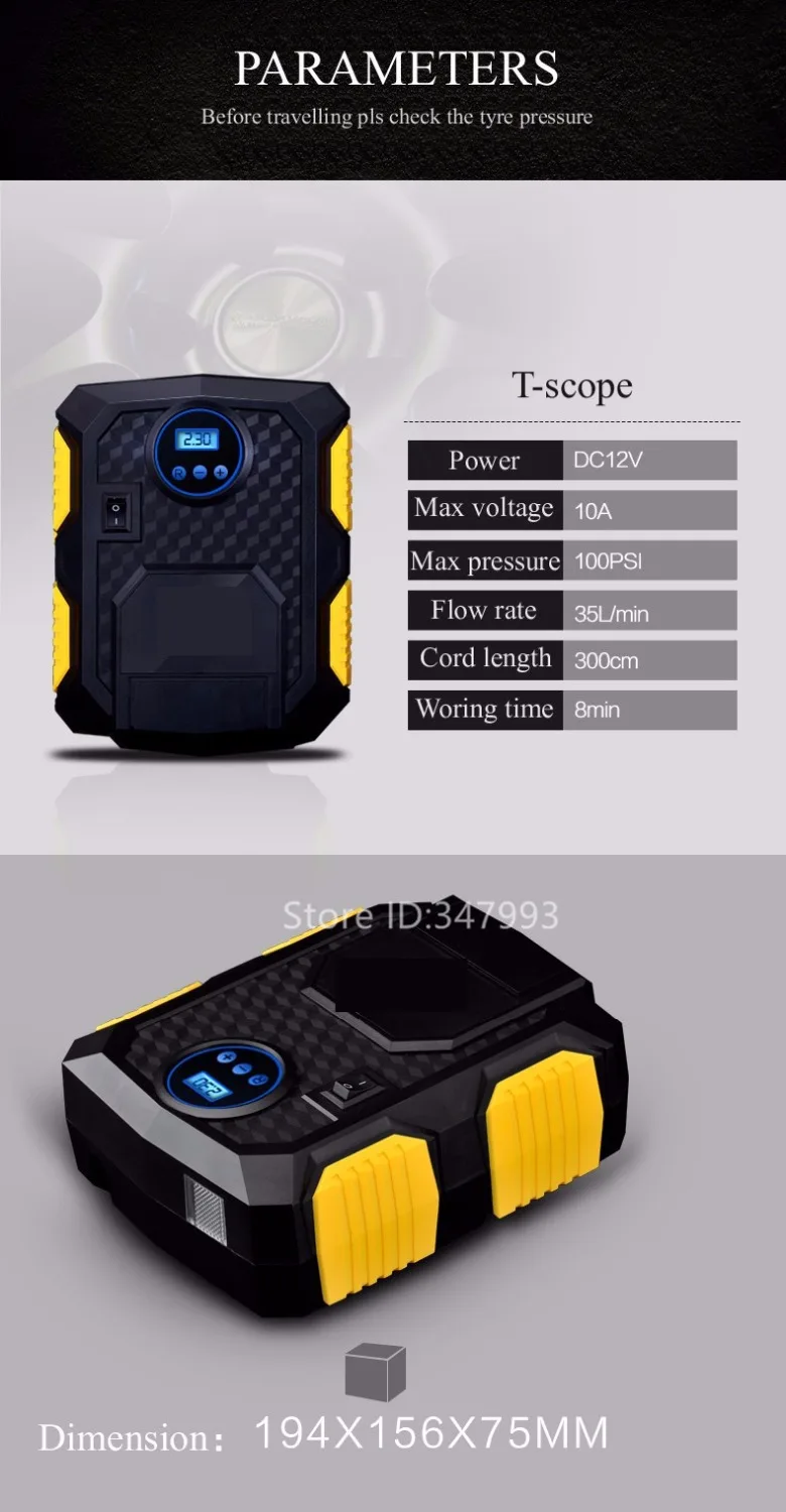 

Digital Tire Inflator DC 12 Volt Car Portable Air Compressor Pump 150 PSI Car Air Compressor for Car Motorcycles Bicycles