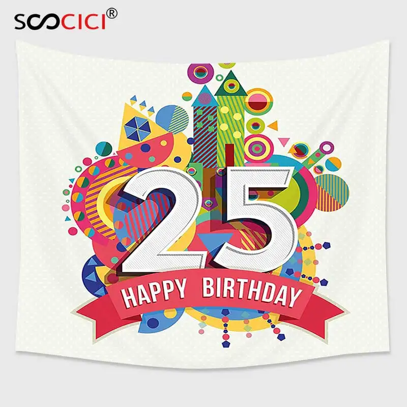 

Настенный Гобелен Cutom, украшение на 25 дней рождения, поздравительная открытка с веселым праздником, многоцветная надпись с цифрами и тексто...