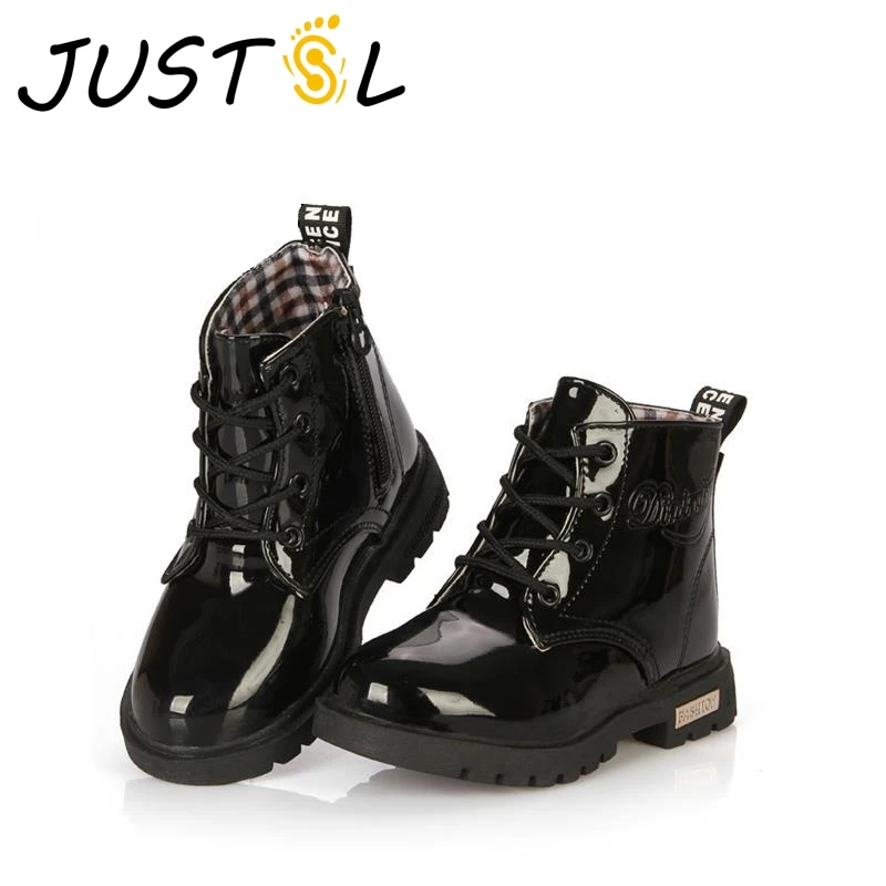 JUSTSL/осенне зимняя модная обувь для мальчиков и девочек Уличные детские кожаные