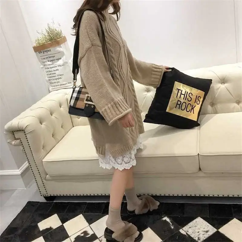 

2019 Autumn Winter Kroean Women Casual Pullover Loose Knitted Vestidos Female Oversize Solid O-Neck Sweater Dresses H106