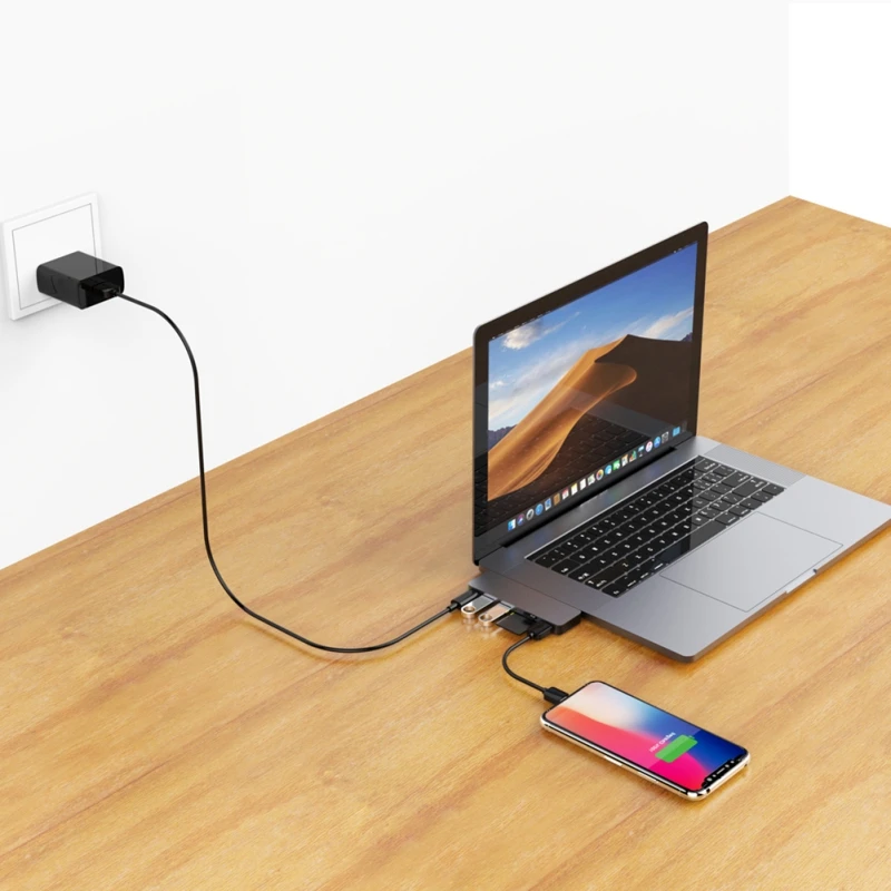 Серый USB концентратор 3 0 Портативный двойной Type-C конвертер зарядная станция