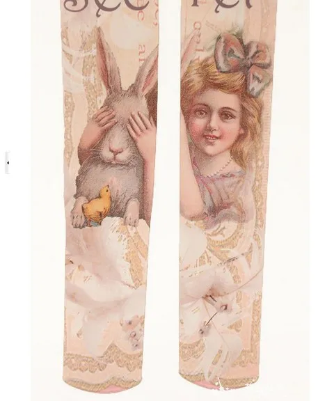 10pcs Princess sweet stocking elastic stockings rompers leggings pantyhose rabbit girl tattoo print most fashion 2022 | Женская одежда