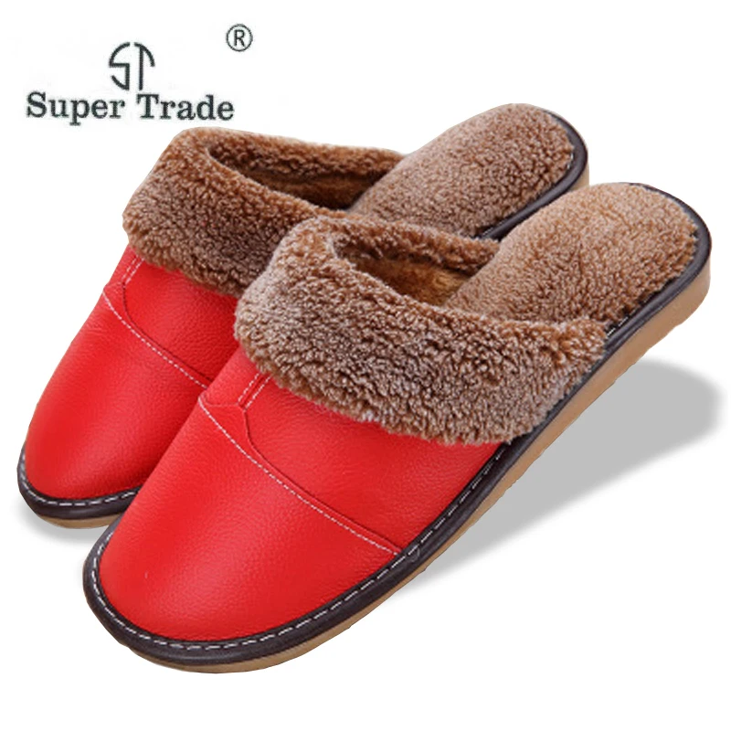 ST SUPER TRADE/женские домашние Нескользящие теплые тапочки из натуральной кожи зимняя