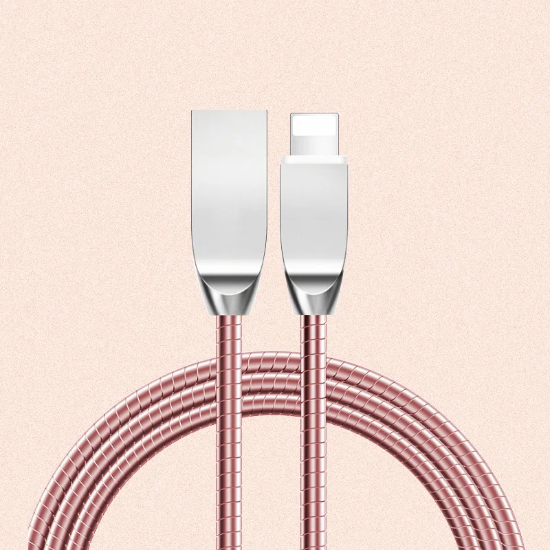 Роскошный Металлический usb-кабель для зарядки и передачи данных для iPhone X XS MAX XR 6 s 6s 7 8 Plus 5 5S SE iPad Air, провод для сотовых телефонов - Цвет: Rose gold