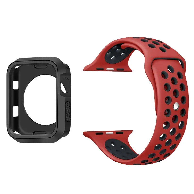 Силиконовый спортивный ремешок для Apple Watch band 4, 3, 2, 42 мм, 44 мм, iwatch band 38 мм, 40 мм, наручный браслет, чехол для часов, набор аксессуаров - Цвет ремешка: No1 Black