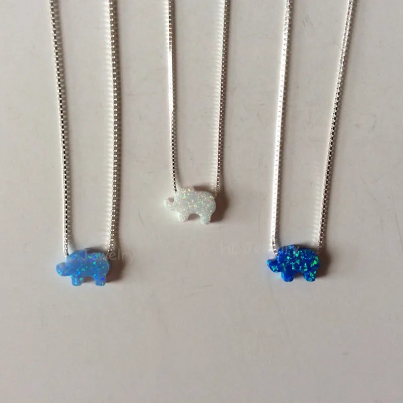 Акция 925 пробы ожерелье с серебряным опалом и слоном белое голубое милое