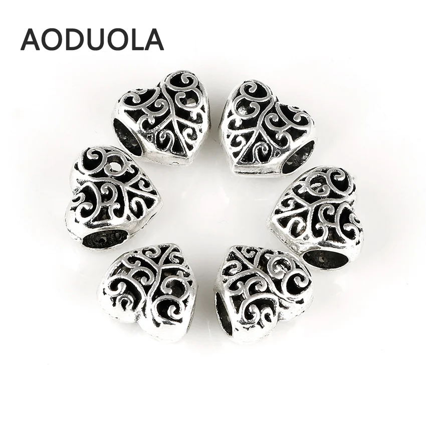 10 шт./партия бусины из сплава с серебряным покрытием|bead spacers|for pandorabeads heart |