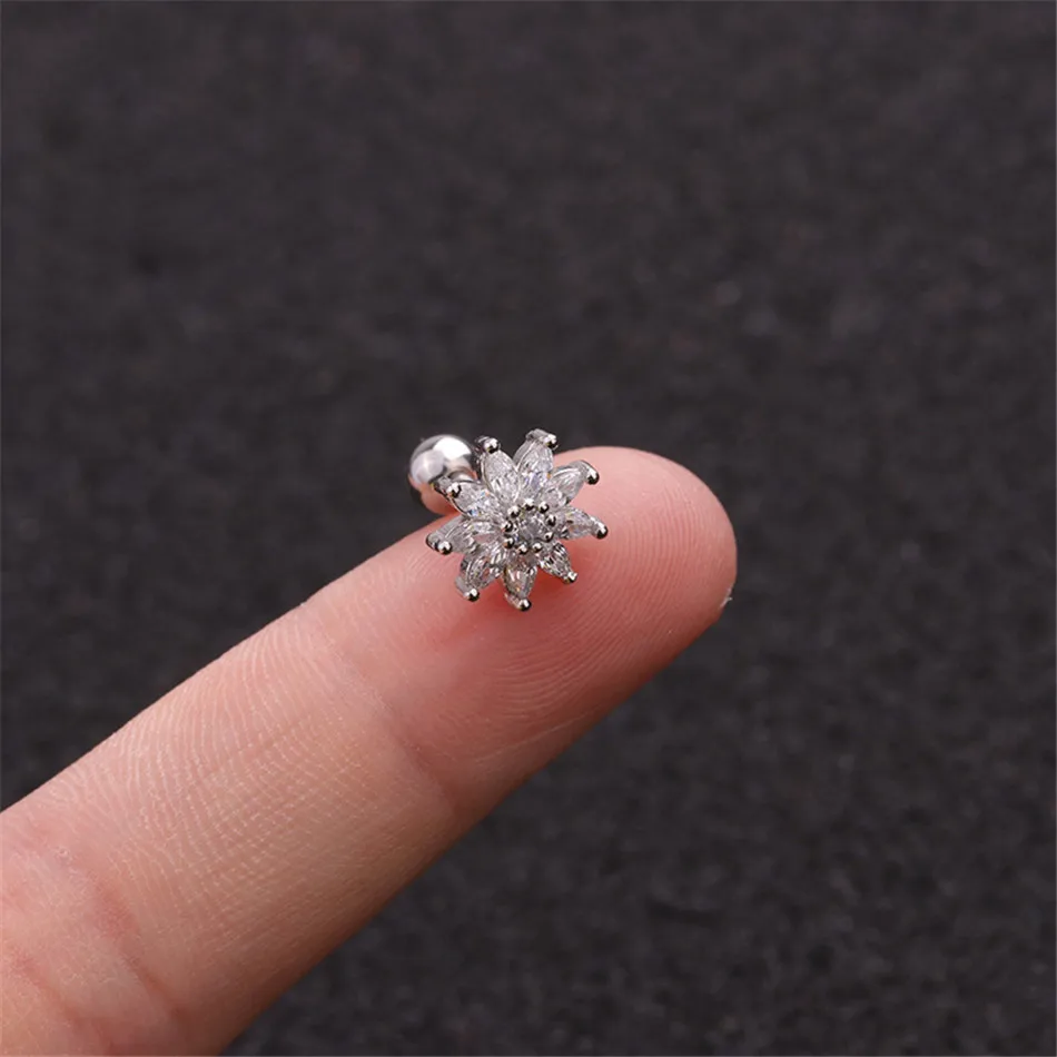 Colorful Crystal Flower Piercing Helix Ear Tragus Cartilage Piercing Oreja Earring Ear Stud Helix Sexy Body Piercing Jewelry