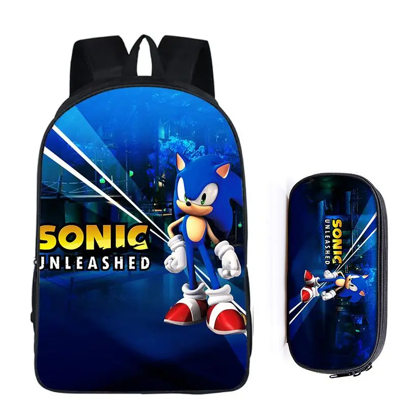 2Pcs Sonic 30 16 дюймов Mario Bros Sonic the Hedgehog, школьная сумка для детей, рюкзак для мальчиков, детские школьные наборы, сумка-карандаш, школьная сумка для малышей - Цвет: 2Pcs Sonic 30