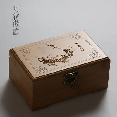 plum blossom Винтажная деревянная коробка для хранения Классическая и элегантная подарочная упаковка ювелирные изделия разное макияж Органайзер принты бамбук экологически чистый контейнер - Цвет: plum blossom