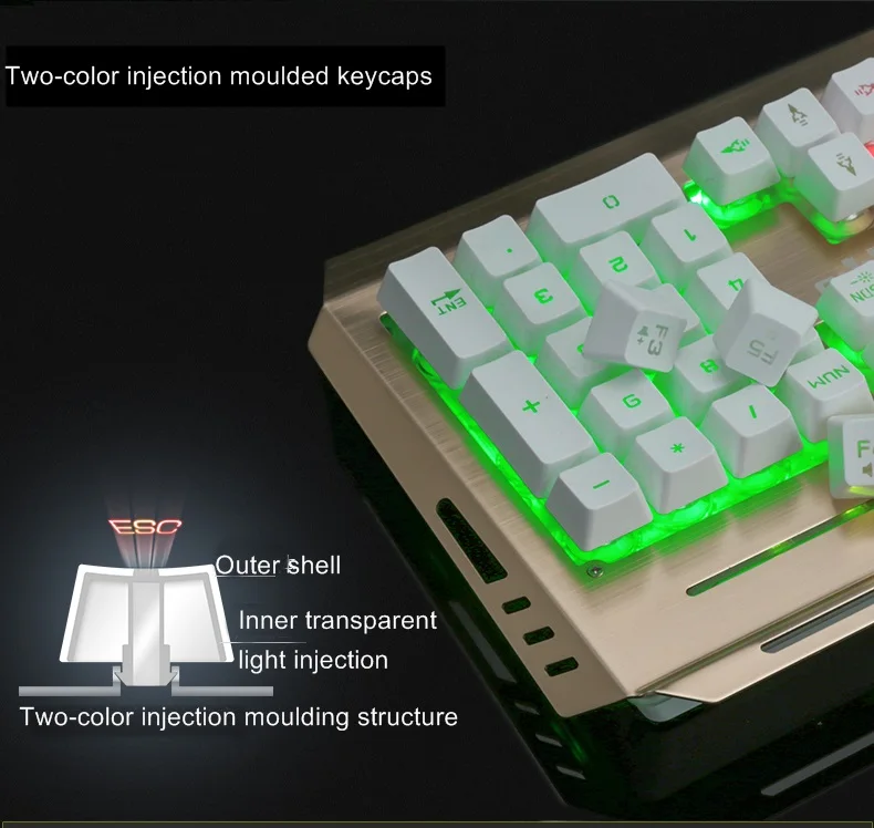 Wrangler V1 подвесной Keycap USB проводной Эргономичный Набор игровой клавиатуры и мыши с подсветкой, механический на ощупь, панель из алюминиевого сплава