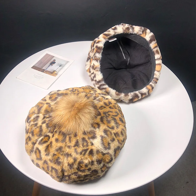 2018 зимние теплые утолщение милый искусственный мех мяч художник шляпа женский