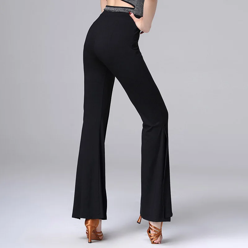 Брюки женские для латиноамериканских танцев штаны черного цвета ча длинные