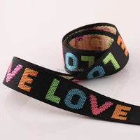 5 yards 25mm width colorful nylon webbing love pattern canvas cotton for belt diy bag strap garment decor accessories